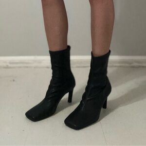 Square toe ankle boots black leather